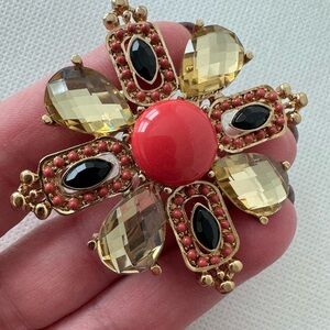 Stella & Dot Gold and Coral Brooch
